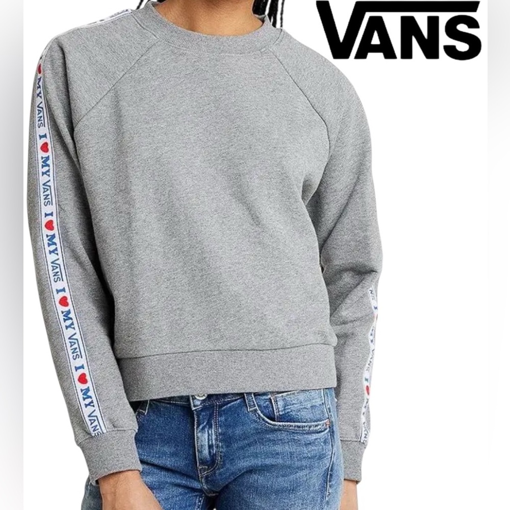 Vans Women's Grey Crewneck Sweatshirt with Logo Tape - Picture 1 of 6